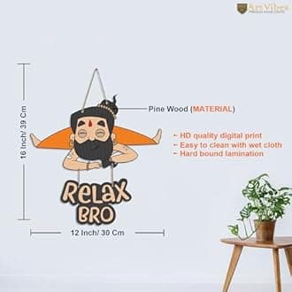 Relax Bro Printed Wooden Wall Hanging with Quotes for Home Decor