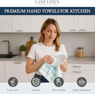 LANE LINEN Cotton Kitchen Towels and Dish Cloths Set, 6-Pack – Absorbent, Quick-Drying Dish Towel, 18" x 28", Soft, Premium Hand and Tea Towels - Aqua