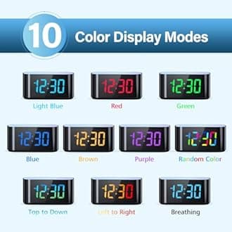 HOUSBAY RGB Digital Alarm Clock for Bedroom, 9 Colors Dynamic Night Light, Large LED Display Number with 10 Colors Changing, Dimmer