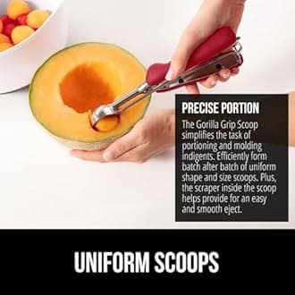 GORILLA GRIP BPA-Free Stainless Steel Cookie Scoop, 3 TBSP Scooper #20, Soft Grip Handle, Easy Food Release, Create Even Portion Sizes, Multipurpose Kitchen Melon Baller, Meatball Spring Scoops, Red