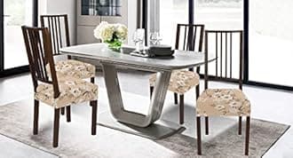 BRIDA Stretchable Floral Geometric Printed Dining Chair Seat Covers Elastic Chair Seat Case Protector, Slipcovers (Biege Flowers, 4 Seat Cover)