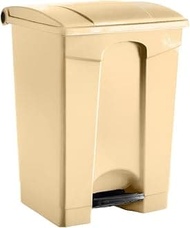 Plastic Garbage Bin with Foot Pedal, Hands-Free Garbage Can, Beige, 18 Gallon Rectangular Step-On Commercial Trash Can for Restaurant/Office/Kitchen