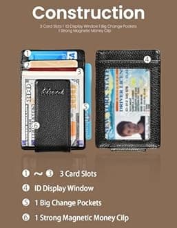 kinzd Money Clip, Front Pocket Wallet, Leather RFID Blocking Strong Magnet thin Wallet | RFID Blocking, Strong Magnet, thin