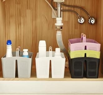 ALINK Portable Shower Caddy Basket with Compartments, Plastic Divided Cleaning Caddy Organizer Storage Tote with Handle for Bathroom, College, Dorm Room Essentials, White