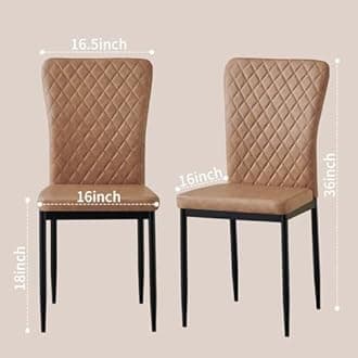 FENZARD Dining Chairs Set of 4 PU Leather Kitchen Living Room Chairs High Back Metal Frame Modern Lattice Design,PU Brown