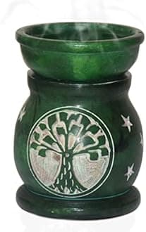 Pure Source India Handcrafted Soapstone Aroma Burner Oil Diffuser and 1 Tea Light Candle (Green)