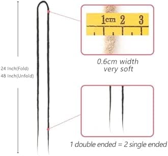 Leeven 30 Strands Synthetic Double Ended Dreadlock Extensions 24 Inch Natural Black 0.6 cm Width Thin DE Dreads Crochet Hippie Wool Dreads Handmade Soft Loc Extensions for Women Men
