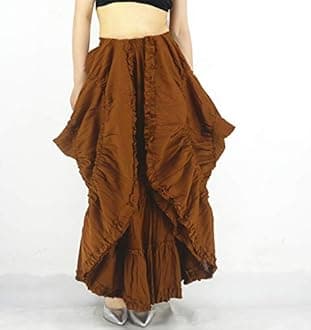 Women's Cotton 5 Tiered A Line Pleated Maxi Skirt Long Boho Gypsy Dance Skirts