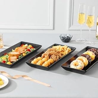 MALACASA 3 Tier Serving Trays for Party, 14 Inch Porcelain Black Trays for Serving Food, Dessert Stand with Collapsible Gold Metal Rack