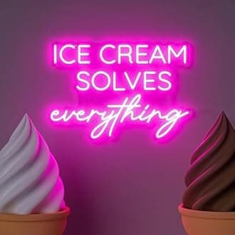 Ice Cream Solves Everything Neon Sign 23 inches Led Ice Cream Neon Light Up Signs Wall Decor for Bar Coffee Shop Food Truck Decorations