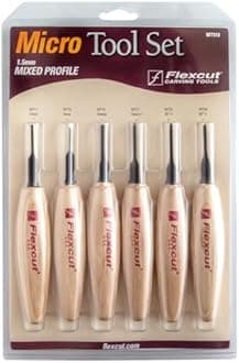 Flexcut Carving Tools, 1.5Mm Mixed Profile Micro Tool Set, High-Carbon Steel Blades, with Solid Ash Handle, Set of 6 (MT910)