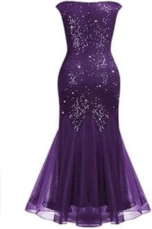 Miusol Women's Plus Size Sequins Lace Tulle Mermaid Hem V-Neck Sleeveless Formal Evening Party Maxi Dress