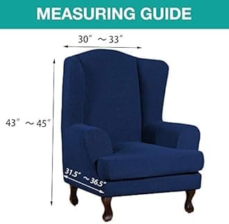 Turquoize Wingback Armchair Chair Slipcovers Spandex Jacquard Sofa Covers Stretch Wing Chair Slipcover 2-Piece Spandex Fabric Wing Back Wingback Armchair Chair Slipcovers(Wing Chair, Navy)