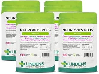 Neurovits Plus Tablets - 360 Pack (90 Pack x 4) - UK Made - Contains Vitamin B1, B6, B12 & Folic Acid Contributes Towards Normal Psychological Function, Healthy Heart & Nervous System