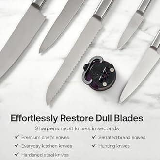 AnySharp – EDITIONS – Hands Free Knife Sharpener - Easy to Use Sharpening Tool w/PowerGrip Suction Base and 20-Degree Pre-set Angle - For All Knives: Chef’s, Serrated, and Hardened Steel - Sunflower