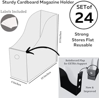 Evelots Magazine File Holder Organizer Box (6, 12, or 24 Pack) Storage for Desk and Shelves Multiple Color Options - Includes Labels for Organization