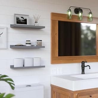 RICHER HOUSE 3 Set Floating Shelves for Wall, 16 inches Wall Mounted Shelves with Lip for Storage, Display Picture Ledge Shelf for Bedroom Bathroom Kitchen Living Room Decor, Modern Grey