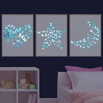 Glow in the Dark Butterfly Wall Stickers Colorful Removable Self-Adhesive for Girls Bedroom Kids Baby Nursery Living Room Decoration (Butterfly)