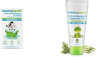Mamaearth Milky Soft Bathing Bar For Babies With Oats, Milk & Calendula 75G X 2 & Natural Mosquito Repellent Gel, 50Ml