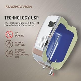 Havells Magnatron 25L India’s First Water Heater(Geyser) having NO HEATING ELEMENT |Minimal Scaling| Faster Heating| Electricity Saving| Shock Safe Plug |Wall Mounting (White Champagne Gold)
