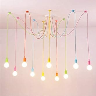 KJLARS 10 Arms Spider Lamps Modern Style Adjustable DIY Ceiling Spider Pendant Lighting Color Chandelier for Children's Room Bedroom Dining Living Room(Each with 59" Wire)