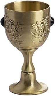 VIDAYA Chalice Goblet, Hand-Made Vintage Pure Copper Engraving Flower Pattern Metal Embossed Wine Copper Gemstone Cups Medieval Gothic Goblet 1.7oz 1-Pack