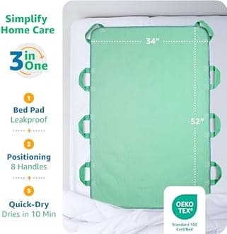 Improvia Positioning Bed Pad 34"x52" with 8 Reinforced Handles, Quick-Drying, Washable, Waterproof, Reusable, Mattress Protection, For Lifting, Turning, Transfering, Elderly and Incontinence patients.