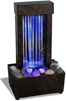 10" H Mirrored Waterfall Light Show Tabletop Water Fountain with Natural River Rocks and Color Changing LED Lights (Power Cord Attached)