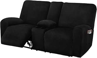 ULTICOR Reclining Love Seat with Middle Console Slipcover, 8-Piece Velvet Stretch Loveseat Reclining Sofa Covers, Thick, Soft, Washable (Black)