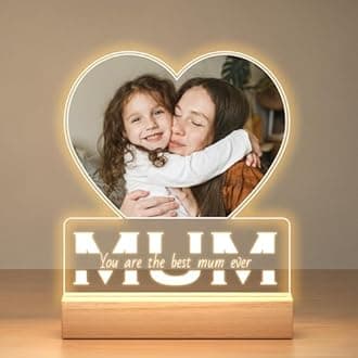 Personalised Gifts for Mum from Daughter and Son, Personalised Heart Photo Frame with Photo, Customised Picture Frame with Night Light, Customised Birthday Gifts for Mum, Baby, Kid, Family