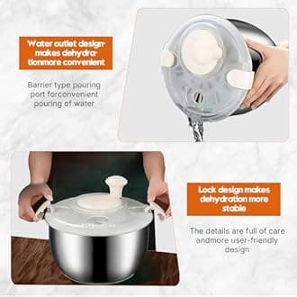 6L Stainless Steel Salad Spinner, Quick and Easy Multi-Use Lettuce Spinners, Fruit Washer, Vegetable Washer, Colander for Kitchen, Salad Dryer Spinner, Fruit Cleaner Spinner with Drainage Outlet