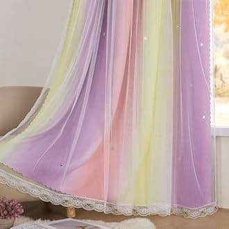 XiDi Pink Curtains for Bedroom Decor Blackout Curtains for Girl Room Rainbow Curtains for Kids Room Unicorn Wall Decals Purple Curtains Yellow 52X84 Inch Long 1 Panel