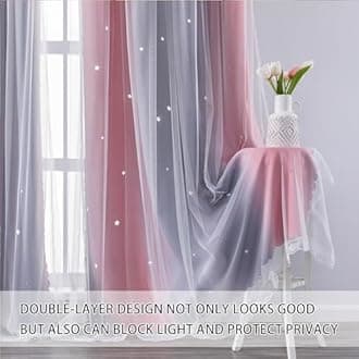 XiDi Dream Star Blackout Curtains for Kids Rooms Girl Princess Curtain for Daughter Bedroom Window (Pink Grey, W34 X L63)
