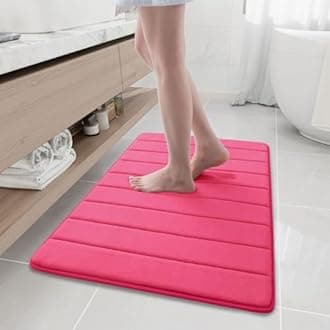 Buganda Memory Foam Bath Mat, 35.4" x 24", Ultra Soft and Non-Slip Bathroom Rugs, Water Absorbent and Machine Washable Bath Rug Runner for Bathroom, Shower, and Tub, Deep Pink