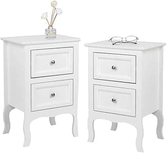 Bonnlo White Nightstand Set of 2, Nightstands with 2 Drawers, Bed Side Table/Night Stand, Small Nightstand for Bedroom, Small Spaces, College Dorm, Kids’ Room, Living Room, Wood, 16W x 12D x 24H