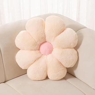 AVS Sunflower Shaped Throw Pillows Cute Stuffed Decorative Pillows Floor Cushion for Bedroom Bed Room Couch Sofa Chair Aesthetic Decor (35CM, Cream)