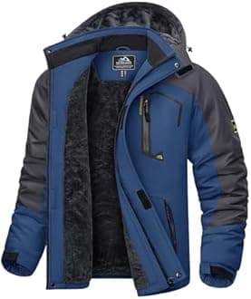 KEFITEVD Men's Waterproof Fleece Jackets Winter Warm Ski Raincoats Outdoor Thermal Coats with Detachable Hood