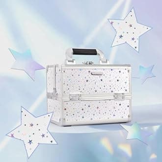 Joligrace Makeup Train Case Cosmetic Box 2-Tier Tray Jewelry Storage Organizer with Mirror Key Lock Portable Carrying Makeup Box - Shining Star