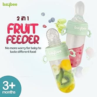 Baybee 2 in 1 Silicone Baby Food Feeder & Fruit Nibbler for Babies | Infants Food Feeder with Spoon Squeezy Teethers for Babies | Hygenic & BPA Free Extra Soft teethers for 6 to 12 Months