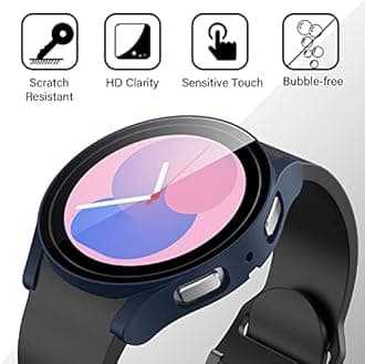Amizee 2 Pack Screen Protector Case Compatible with Samsung Galaxy Watch 5/Galaxy Watch 4 Case 40mm, with Built-in Screen Protector Hard PC Ultra Thin Anti-Scratch Protective Cover (Blue/Clear)