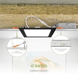 ASD 4 Pack LED Square Recessed Lighting 8 Inch, 5 CCT 2700K-5000K CRI90+, 20W 70W Eqv, Ultra Thin Dimmable Ceiling Lights with J Box, Canless Wafer Downlight, Slim Panel Light, UL Energy Star, Black