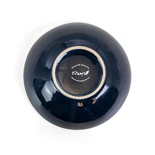 Elama Deep Mozaic Round Stoneware Embossed Dinnerware Dish Set, 16 Piece, Sea Blue with Brown Trim