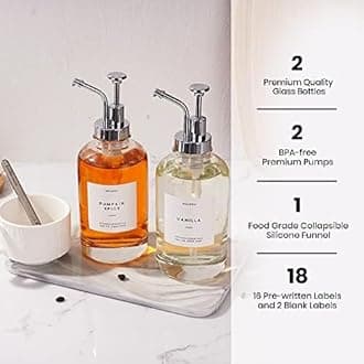 Molimoli Deluxe Syrup Dispenser for Coffee Station, Set of 4 Coffe Syrup Pump Dispenser, Coffe Accessories, with Labels, Gold