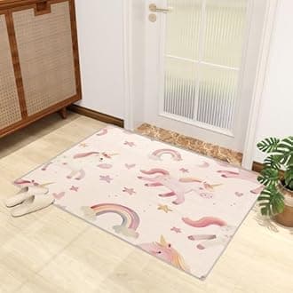Unicorn Rug for Girls Bedroom - Kids Unicorn Rug, Blush Pink Rainbow Star Rugs for Living Room Bedroom, Washable Non Slip Soft Small Carpet, Patterned Area Rugs & Home Decor 40x60 cm