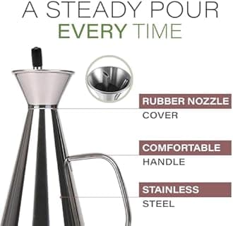 Olietta Stainless Steel Non Drip Leak Proof No Mess Oil Dispenser and Vinegar Cruet Pourer and Drizzler for Kitchen 17oz 500ML - Great for Pouring Olive Oil and Liquids - Easy to Clean & Leakproof