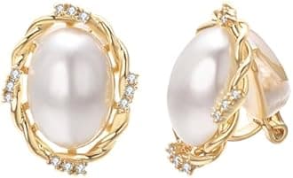 Yoursfs Ivory Pearl Clip on Earrings for Women Fashion Jewelry 18K Gold Plated Non Pierced Earrings