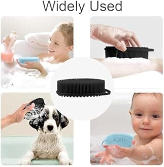 Silicone Body Scrubber, Exfoliating Silicone Body Shower, Silicone Loofah 2 in 1 Bath and Shampoo Brush, Body Scrubber Shower Cleaning Exfoliating for Sensitive Skin, Lather Well 2 PCS Black and Blue