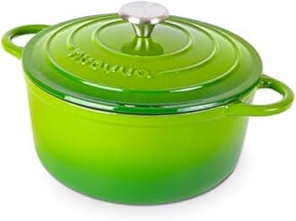 Nuovva Enamelled Cast Iron Dutch Oven Pot with Lid – 5 Quart Casserole Dish – Ceramic Dutch Oven for Bread Baking, Roasting, Braising & Stews – Oven Safe up to 500°F – 24cm Green