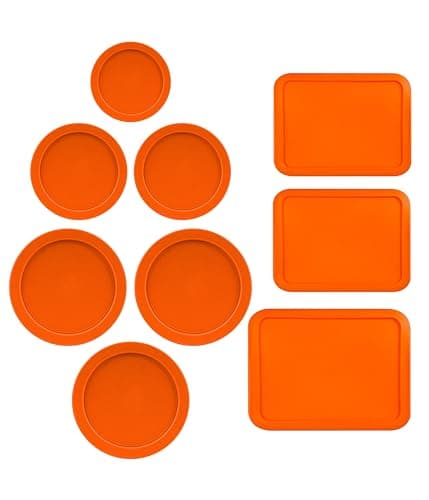 Replacement Lids for Pyrex Glass Food Storage Containers Rectangular (1) 1-Cup (2) 2-Cup (2) 4-Cup (1) 7-Cup (2) 3-Cup (1) 6-Cup Round Rectangle (Orange)