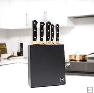 Black and Gold Knife Set with Block – 6-Piece Luxe Kitchen Knives with Block and Sharpener